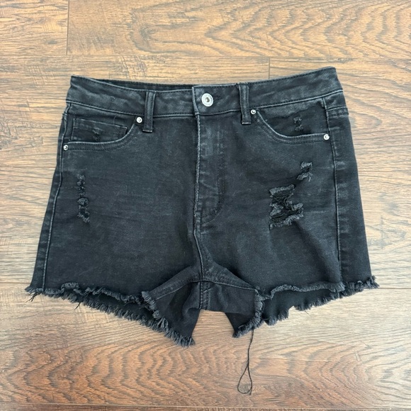 Wax Jean Black Cut Off Denim Mid Rise Casual Shorts Stretch Womens Size Medium - Picture 1 of 5